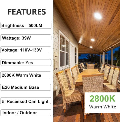 Vinaco PAR30 Long Neck Halogen 39W 120V (50W Equivalent), Long Lasting 6 Pack PAR30L Flood Light Bulb, PAR30 Dimmable, High Output 500LM with PAR 30 E26 Warm White 2800K Indoor Outdoor PAR30LN