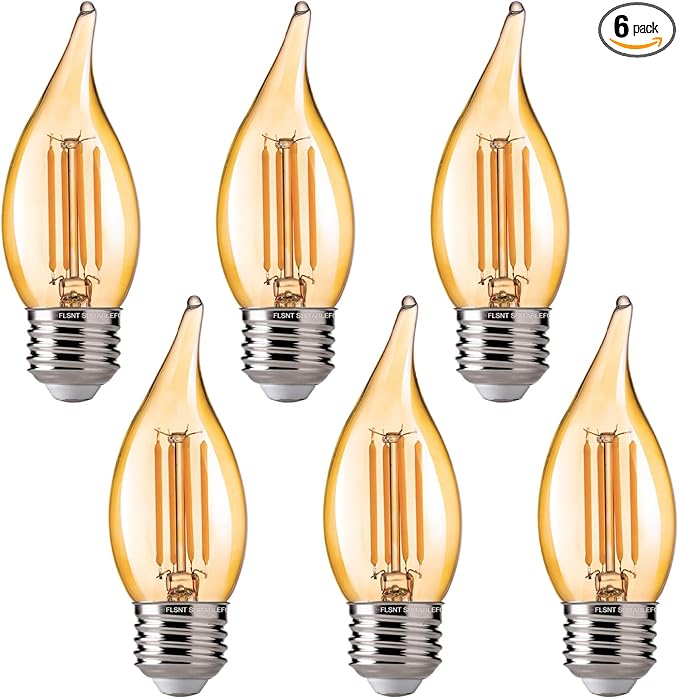 FLSNT CA11 E26 LED Candelabra Bulbs, Dimmable LED Chandelier Light Bulbs, 40W Equivalent, 2200K Warm White Light, 330LM, Amber Glass Finishing, 6 Pack UL,CA65 Listed.