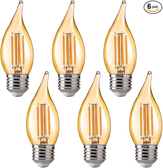 FLSNT CA11 E26 LED Candelabra Bulbs, Dimmable LED Chandelier Light Bulbs, 40W Equivalent, 2200K Warm White Light, 330LM, Amber Glass Finishing, 6 Pack UL,CA65 Listed.