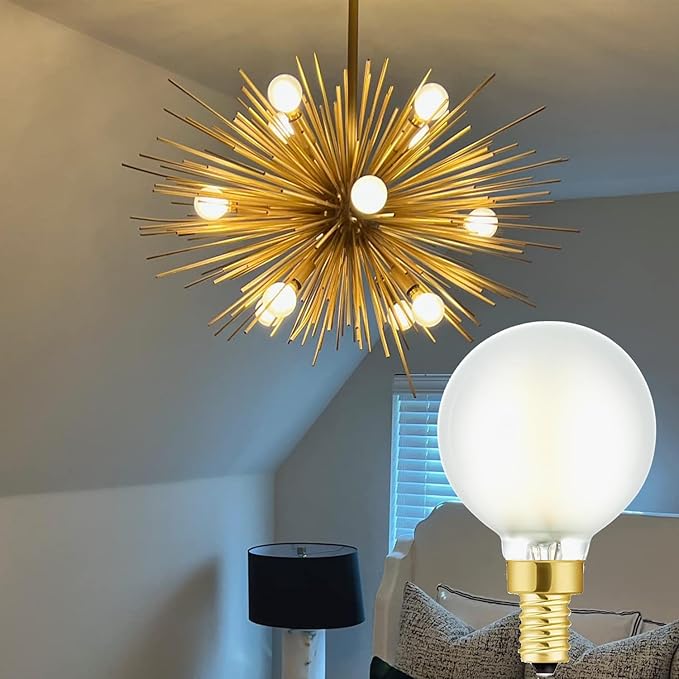 Leools Dimmable G16.5 LED Frosted Bulbs,4W Equal 40 Watt Light Bulb,400lm,Soft White 3000K,Frosted Glass,E12 Globe Light Bulb for Pendant,Vintage LED Filament Candle Bulb with Decorative,6Pcs