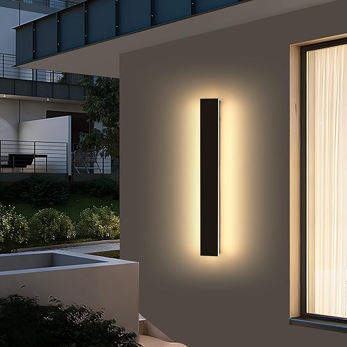 23.6inch Modern Outdoor Wall Light, LED Long Wall Sconces Lighting 3 Color Lights 3000K/4500K/6000K, Black Minimalist, IP65 Waterproof, Exterior Light Fixture Wall Lamps for Garage Porch Yard
