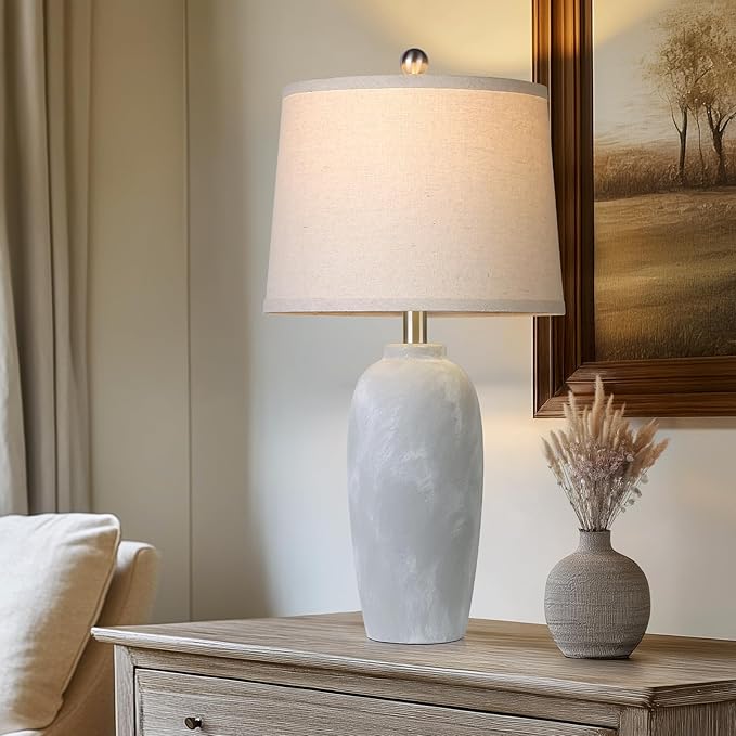 25“ Jar Table Lamps Set of 2, Ceramic Bedside Lamps for Bedroom, Grey Farmhouse Nightstand Lamps for Living Room