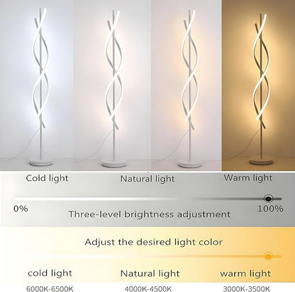 NKU Unique Spiral Floor Lamp 3 Color Dimmable with Remote, 63in Modern Creative White Standing Tall Lamp for Living Room Bedroom Office