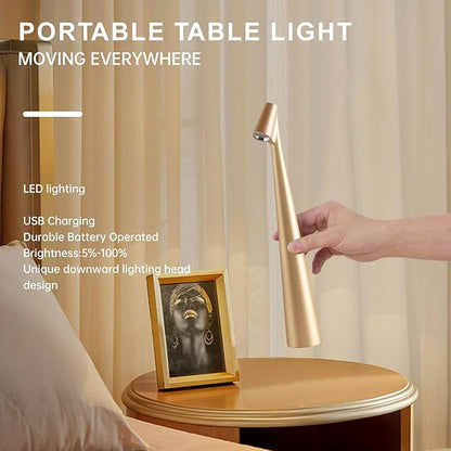 Cordless Small Table Lamps Set of 2,3 Levels Brightness Portable Desk Lamp,Rechargeable Battery Lights for Outdoor, Restaurant, Bedside, Baby Night Light,Gifts(Gold)