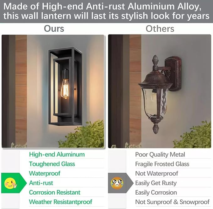 8Pack 18inch Outdoor Wall Light Fixtures, Exterior Waterproof Modern Matte Black Wall Lamps with Glass Shades,E26 Sockets Porch Light for Front Door Patio Entryway