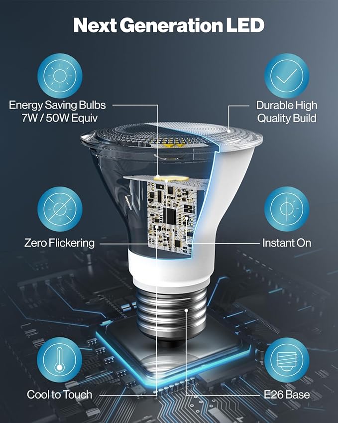 Sunco 30 Pack PAR20 LED Bulbs, Flood Light Bulb Outdoor, 500 LM, 7W (50W Equivalent), 6000K Daylight Deluxe, E26 Medium Base, Dimmable, Track Lighting for Indoor/Outdoor Use, Wet Rated UL