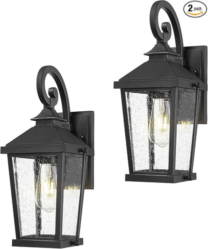 zeyu 2 Pack Outdoor Wall Lights, 16 Inch Exterior Lighting Fixtures for Front Door, Die-Cast Aluminum in Black Finish, Waterproof Seeded Glass, ZW105B-2PK BK