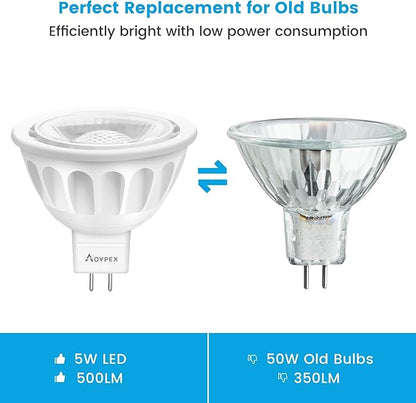 MR16 LED Bulbs 50W Halogen Equivalent Landscape Light Bulbs, 5000K Daylight White 5W GU5.3 MR16 12V Spotlight Bulb, Not Dimmable 40° Beam Angle for Landscape, Recessed, Track Lighting 6 Pack