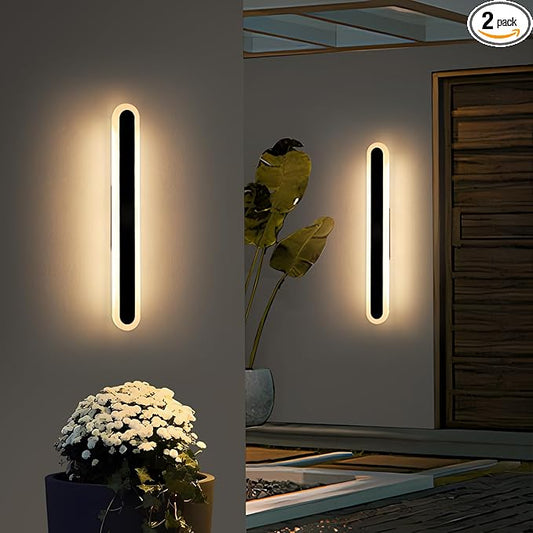 2 Pack 23.6inch Exterior Wall Light Fixture, Long Outdoor Modern LED Wall Lights, 3 Color 3000K/4500K/6000K, 24W, IP65 Waterproof Oval Outside Porch Lighting for House, Garage, Fence, Garden