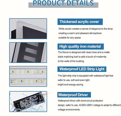 2-Pack Outdoor Wall Light LED 24W 23.6in Long - Black Metal Waterproof Modern Exterior Lighting Fixture,Frosted Acrylic Porch Sconce,for Patio,Garage,Courtyard (3000K-6000K)