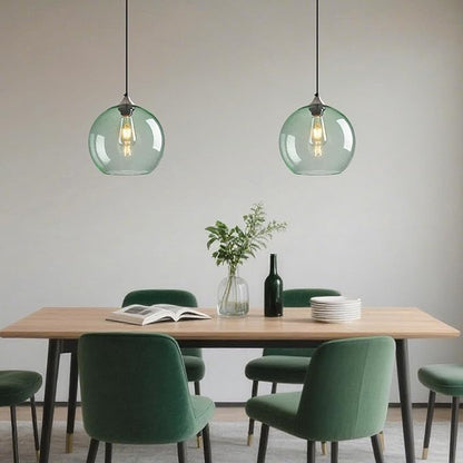 Light Green Glass Pendant Lights Kitchen Island Globe Pendant Light Fixtures Modern Pendant Lighting for Bedroom Living Dining Room Light Fixture (9.84 in, 1 Pack)