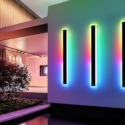Mikeru Upgraded Widened RGB Long LED Wall Lights, 2Pack 47.2inch Outdoor Sconces RGB/Warm/White Dimmable Outdoor Wall Lights Exterior Front Porch Light Ip65 Waterproof Wall Sconce with Remote Control