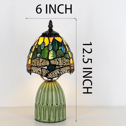 Tiffany Lamp Stained Glass Mushroom Table Lamps 6X6X12.5 Inch Yellow Dragonfly Style Small Night Light Ceramic Base Mini Accent Desk Light Suitable for Bedside Table Bedroom Children Room