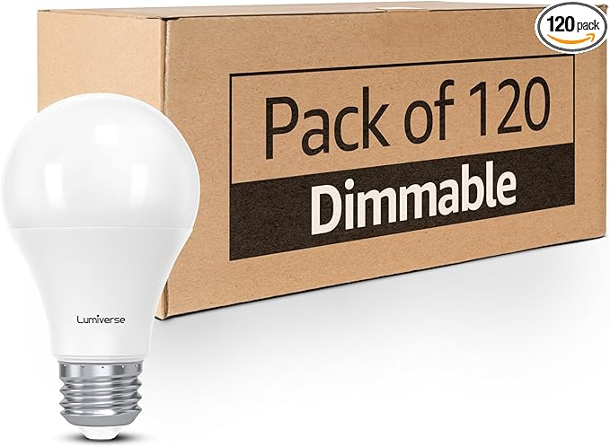 Lumiverse 120 Pack A19 Dimmable LED Bulbs 60W Equivalent, 9.5W, Non-Flickering, 5000K Bright Daylight White, 800 Lumens, E26 Base, 10000 Hour, Energy Saving, Clear Bright Light for Ceiling, Bedroom