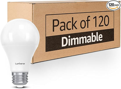 Lumiverse 120 Pack A19 Dimmable LED Bulbs 60W Equivalent, 9.5W, Non-Flickering, 5000K Bright Daylight White, 800 Lumens, E26 Base, 10000 Hour, Energy Saving, Clear Bright Light for Ceiling, Bedroom