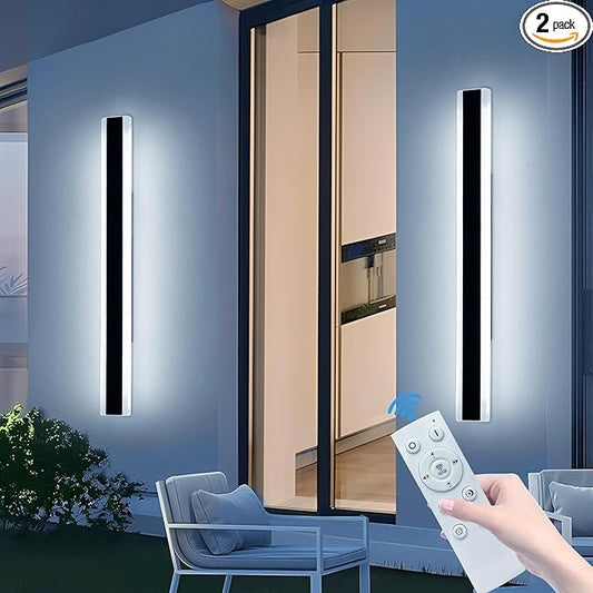 2 Pack Modern Outdoor Wall Light, 57inch Dimmable LED Linear Wall Sconce 3000K-6000K, IP65 Waterproof, Exterior Wall Mount Lighting for Porch, Patio, Yard, Garage with Remote Control