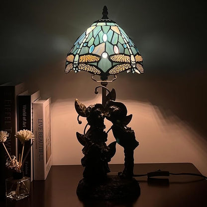 Table Lamp Base Replacement Only, Wide 7 Height 19 Inch, Fit for 8, 10, 12 Inch Tiffany Style Stained Glass Lampshade, Dark Bronze Finish,Resin, Push Switch On Cord(G (W7H19 Inch))