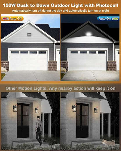 ledmo 120W LED Wall Pack Light - Size Update 6 Pack Dusk to Dawn Outdoor Lighting with Photocell Commercial Industrial Lights for Bay,Shop,Garage,Barn,Warehouse,Building,Yard 5000K