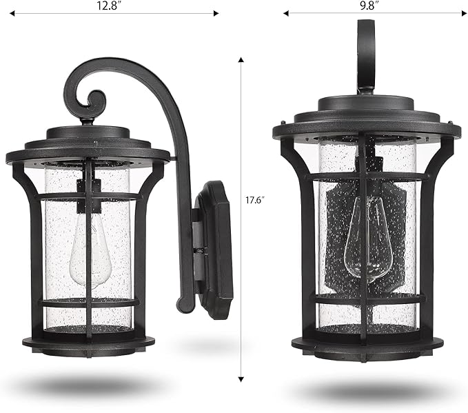 18‘’ Outdoor Exterior Wall Lantern Sconce Modern Farmhouse Wall Fixtures Lantern Porch Light Wall Mount Lighting Black Finish with Sended Glass for Outdoor Front Door, Garage, Patio