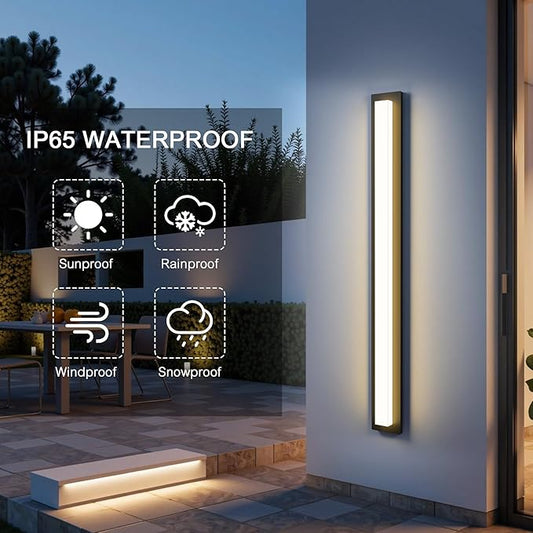 LamQee 47.2 in Aluminum Long Outdoor Wall Lights, 2900K 3000LM LED Waterproof IP65, Linear Modern Exterior Lighting Fixtures Wall Mount Outside Sconce Acrylic Shade for House Porch Patio Garage Door