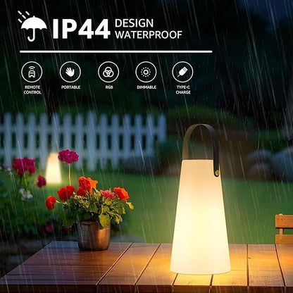 Outdoor Lanterns, GGII Rechargeable Camping Lantern with IP44 Waterproof, Battery Operated Outdoor Portable Cordless Table Lamp with RGB Lights for Patio Balcony Garden (Large Size)