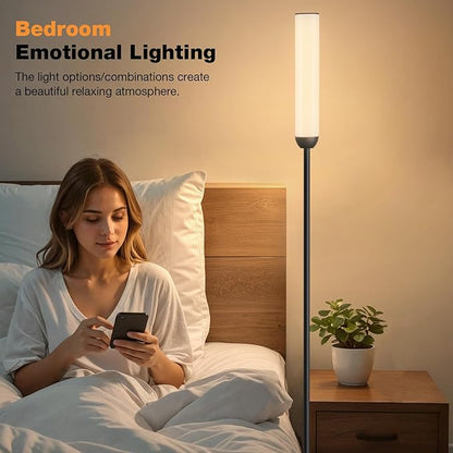 Ambimall LED Floor Lamp with Remote Control, 65" Standing lamp with Stepless Adjustable 3000K-6500K Colors & 30-100% Brightness, Foot Switch(Black)