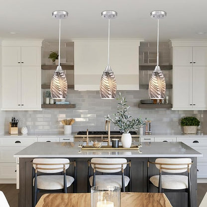 Mini Glass Pendant Light 4.72" with Handblown Black Gray Marble Art Glass Hanging Light 3-Pack Oval Ceiling Hanging Light Fixture for Dining Room Kitchen Island Cafe Foyer Hallway