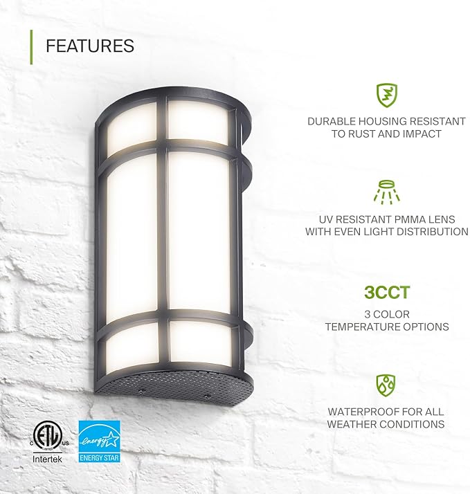 ASD LED 12" Half Cylinder Wall Light, Outdoor Patio Sconce | 3CCT, Stainless Steel, Waterproof, Energy Star, ETL Listed | 15W 1010LM 3000-5000K 100-277V | Exterior Lighting | Dark Bronze, 4 Pack