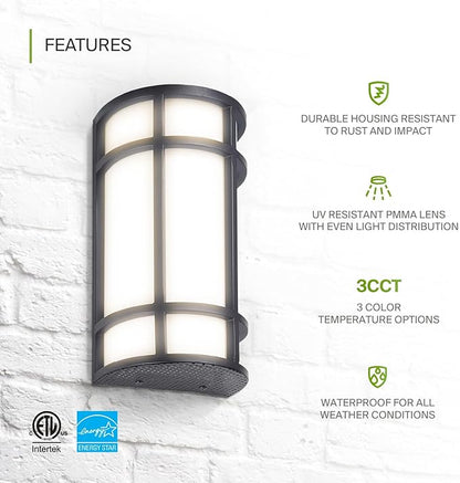ASD LED 12" Half Cylinder Wall Light, Outdoor Patio Sconce | 3CCT, Stainless Steel, Waterproof, Energy Star, ETL Listed | 15W 1010LM 3000-5000K 100-277V | Exterior Lighting | Dark Bronze, 4 Pack