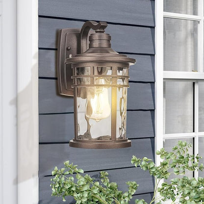 Darkaway Outdoor Wall Light Fixture,2pcs Outside Porch Lights Wall Mounted Water Ripple Glass Exterior Waterproof Lantern Modern Wall Sconce Lighting for Front Door
