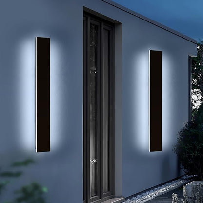 Mikeru Upgraded 2 Pack 47.2" Modern Outdoor Wall Sconce, 4.3" Wide IP65 Waterproof Exterior Light Fixtures Cover US Junction Box, 3000K/4500K/6000K 3-Color Temp LED Porch Lights for Garage, Patio