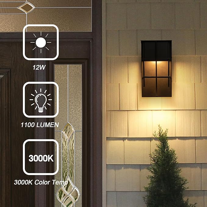 Modern Outdoor Wall Light 14.7'' Integrated LED Down Outdoor Wall Sconce Black Exterior Light Fixtures Suit for Any Locations