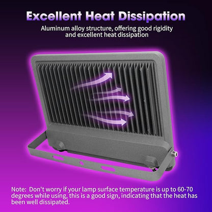 300W LED Black Light: 110V Plug-in UV Flood Light for Neon Glow Party, Halloween, Christmas Decor and Art Displays, IP65 Waterproof Blacklight for Outdoor or Indoor Use, 2 Pack