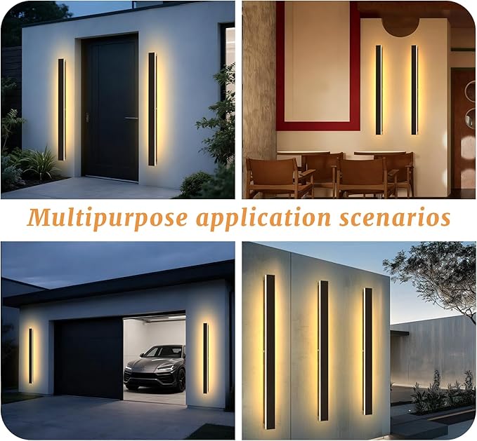 2 Pack Modern Outdoor Wall Lights 59.1 Inch 3000K LED Outdoor Wall Light for House Exterior Wall Garage Entrance Lighting Fixtures IP65 Long Strip Wall Sconces for Doorway Patio Passage