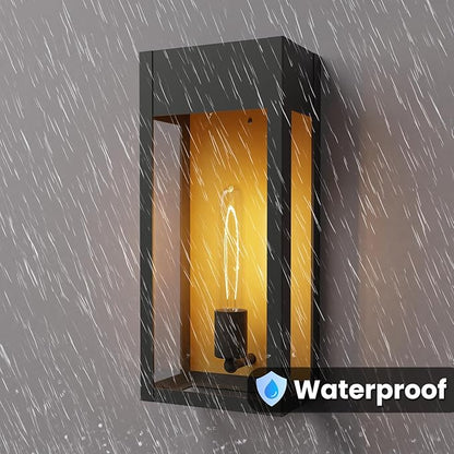 LEDMyplace Outdoor Sconce Light - 60W Dimmable Black Outdoor Wall Sconce with Clear Glass Panels - E26 Socket, 680 Lumens, High CRI, IP65, ETL Listed, Modern Exterior Light Fixture (18" H x 7.5" W)