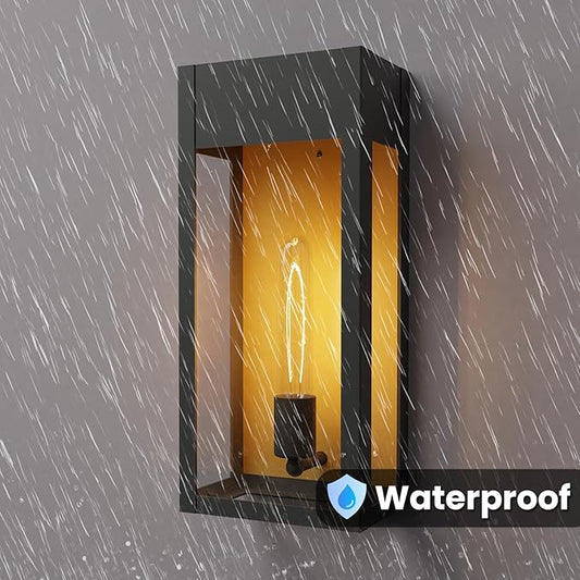 LEDMyplace Outdoor Sconce Light - 60W Dimmable Black Outdoor Wall Sconce with Clear Glass Panels - E26 Socket, 680 Lumens, High CRI, IP65, ETL Listed, Modern Exterior Light Fixture (18" H x 7.5" W)