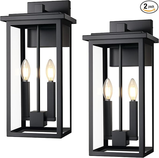 Large Modern Exterior Lighting Fixtures Porch Lights Outdoor Sconce Lights Outdoor Wall Lantern Outside Light Fixtures for House,Front Door,Garage Light Wall Mount Waterproof 2 Pcs E12 Base