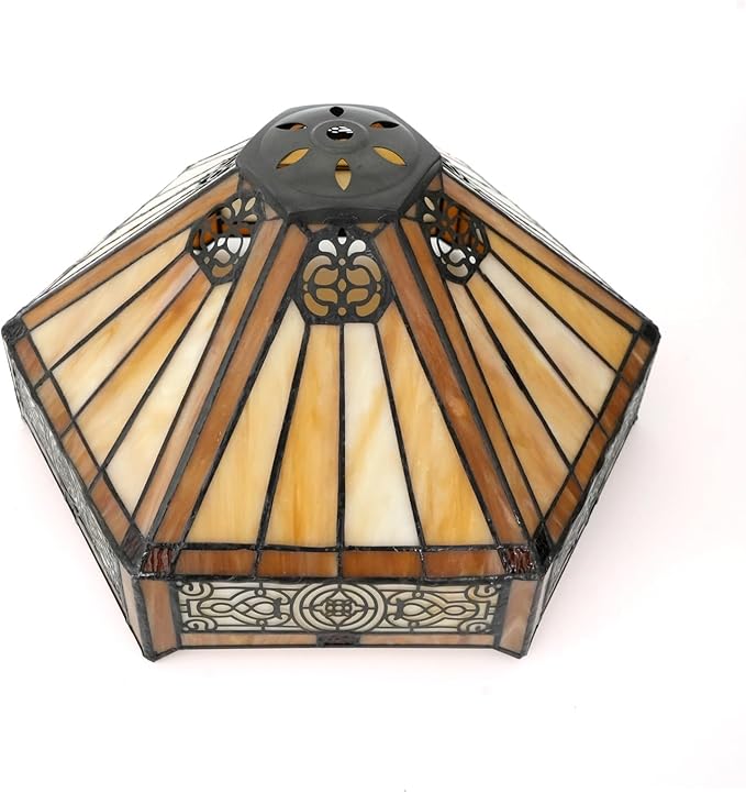Tiffany Lamp Shade Replacement, 12 Inch Openwork Hexagon Stained Glass Vintage Handmade Cute Decor Ceiling Light Shade for Table Lamp Pendant Light