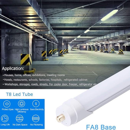 T8 T10 T12 8FT LED Light Bulbs, 45W 6000K Cold White, Single Pin Fa8 LED Tube Replacement for Fluorescent Fixtures, Frosted, Ballast Bypass, Warehouse Workshop Garage Lights 25-Pack