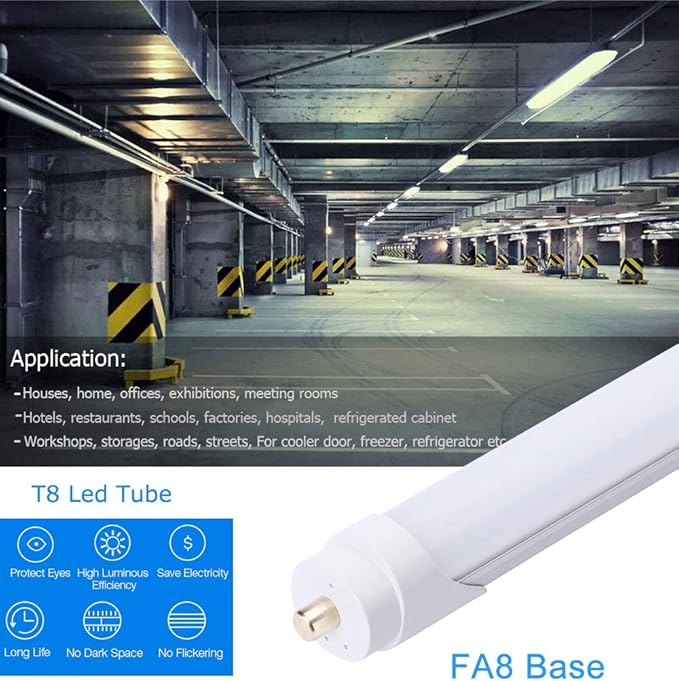 T8 T10 T12 8FT LED Light Bulbs, 45W 6000K Cold White, Single Pin Fa8 LED Tube Replacement for Fluorescent Fixtures, Frosted, Ballast Bypass, Warehouse Workshop Garage Lights 12-Pack