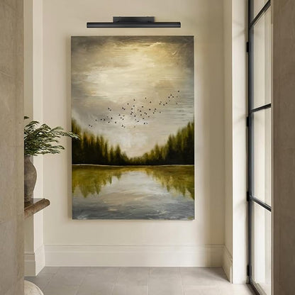 Matte Black Picture Lights for Wall, 30" Linear Picture Light Hardwired, 4-Light Bronze Art Light, Dimmable Gallery Light for Paintings, Warm White 270° Picture Frame Lights for Bathroom, Living Room