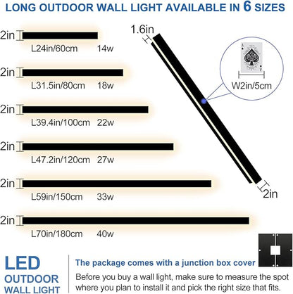 Modern Outdoor Wall Light, 31.5 Inch Long Outdoor Sconce Lights with Junction Box Cover, LED 3000K Exterior Sconce IP65 Waterproof Outside Light Fixtures for House Garage
