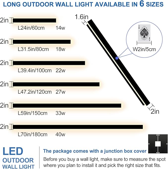 Modern Outdoor Wall Light, 47 Inch Long Outdoor Wall Sconces with Junction Box Cover 3000K LED Wall Mount Exterior Light Fixture IP65 Waterproof Outside Wall Lights for House Garage