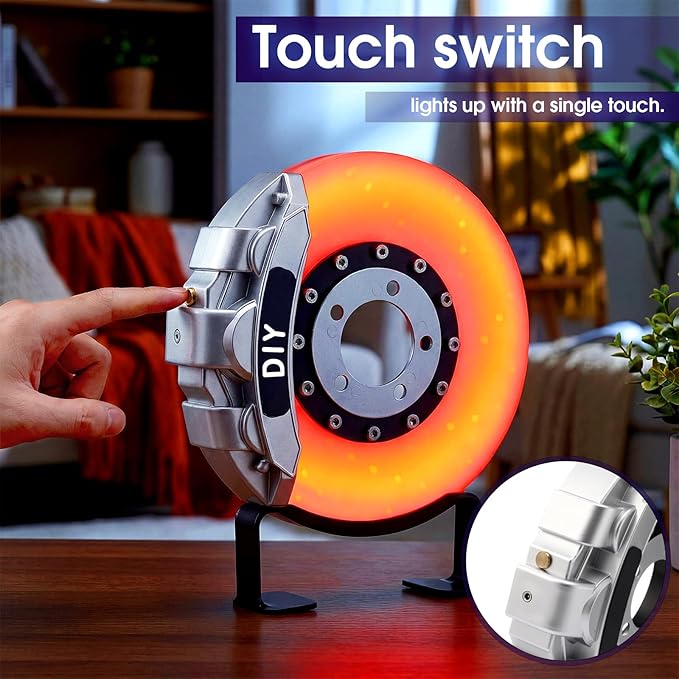 WILLBOND Gifts for Car Guys - Brake Disc LED Rechargeable Night Light Table Ambient Lamp with Touch Switch - Car Lovers Enthusiast Mechanic Valentines Birthday Gift for Him - Patent Pending(Sliver)