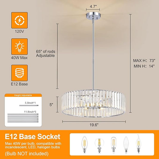 Crystal Chrome Semi Flush Mount Ceiling Light Modern Hallway Light Fixture Metal Close to Lamp for Kitchen Living Room Bathroom Entryway Bedroom(19.68 inch)