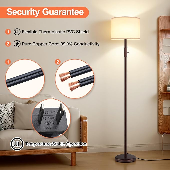 【Upgraded】 Dimmable Floor Lamp, 1000 Lumens LED Bulb Included, Modern Floor Lamps for Living Room, Standing Lamp with Linen Shade, Tall Lamp for Bedroom Office Dining Room- Brown