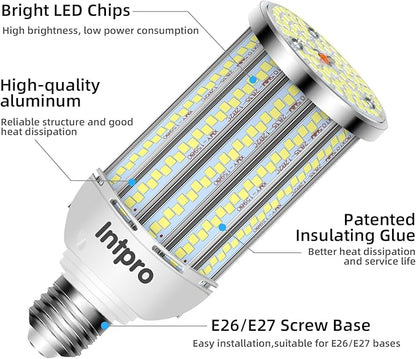 Intpro LED Corn Light Bulb LED Light Bulb 450W Equivalent 5500 Lumen 6500K 40W Large Area Cool Daylight White E26/E27 Base for Outdoor Indoor Garage Warehouse Factory Workshop Street Backyard 2Pack