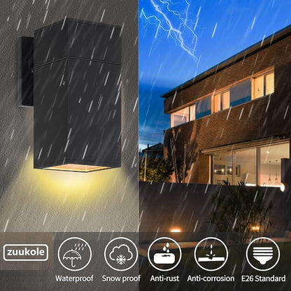 Outdoor Wall Light, Exterior Lighting - ETL Listed, Aluminum Anti-Rust Waterproof Wall Mount Rectangular Design – 1-Direction Up or Down Wall Sconce Light Fixture for Porch, Garage or Patio