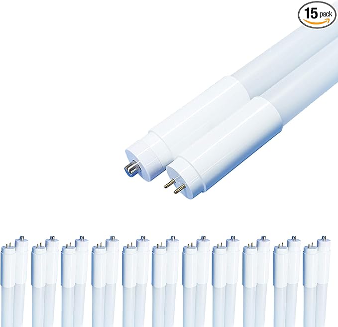 NUWATT T8 LED 8 FT Tube Frosted Lens (15 Pack) 42W 5500 Lumens 5000k, 120-277V; Double Pins, Breaks Down into 2-4 FT Fixtures, (15 Pack)