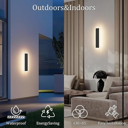 2 Pack 11.8in Modern Outdoor Wall Light Black Exterior Wall Sconces IP65 Waterproof 3000K Long Linear Wall Sconces for House Porch Entrance